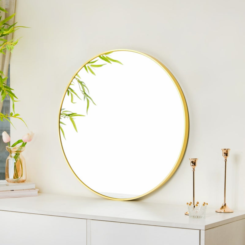 Circle Wall Mirror Gold 23 Inch- Circle Metal Wall Mirror, Wall Mirror for Home Decor, Living Room Mirror, Bathroom & Bedroom Decoration Ideas