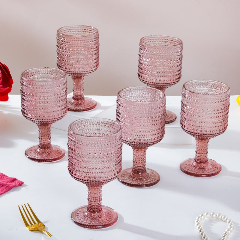 Rose Bubble Patterned Stemmed Glass Mauve Set Of 6 250ml