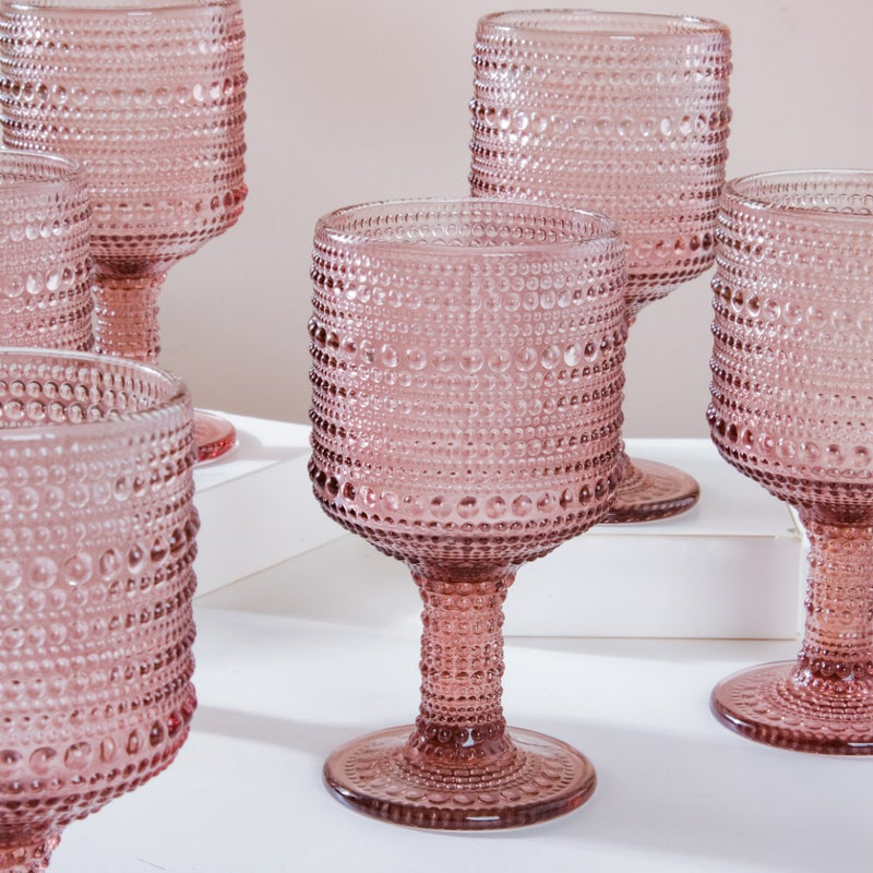 Rose Bubble Patterned Stemmed Glass Mauve Set Of 6 250ml