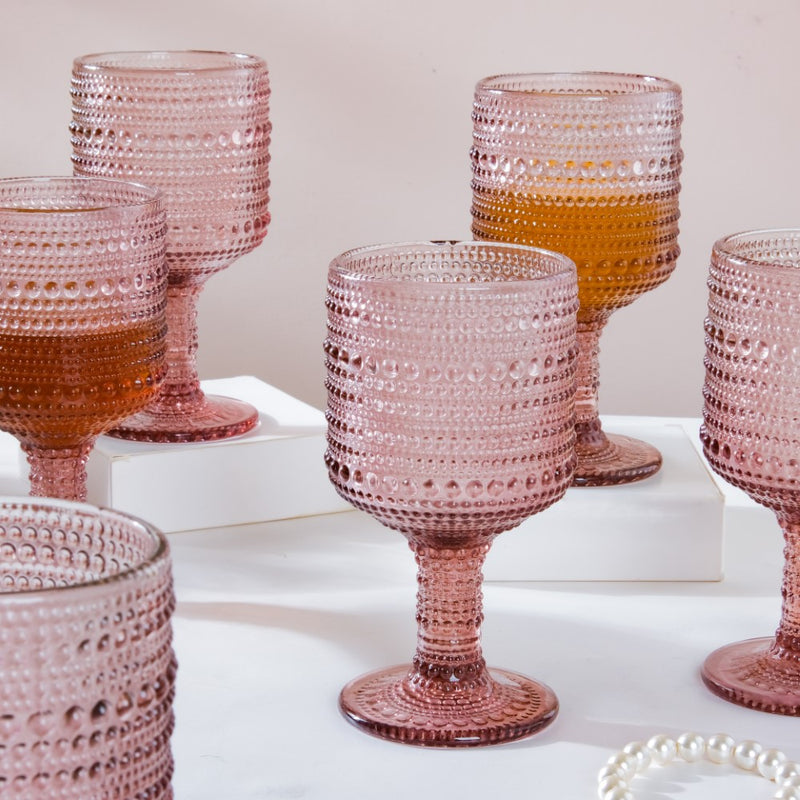 Rose Bubble Patterned Stemmed Glass Mauve Set Of 6 250ml