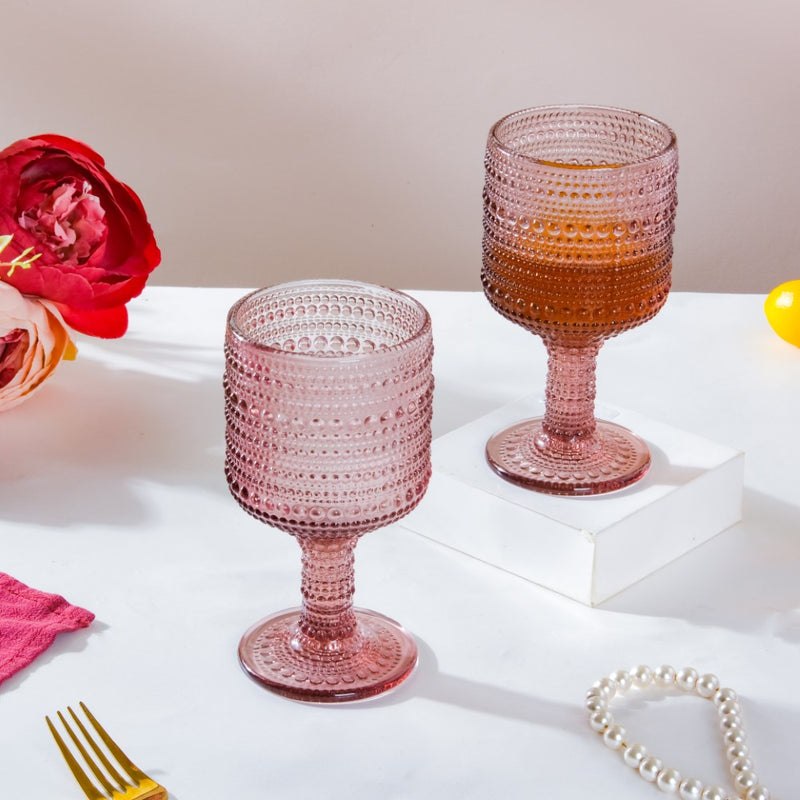Rose Bubble Patterned Stemmed Glass Mauve Set Of 6 250ml
