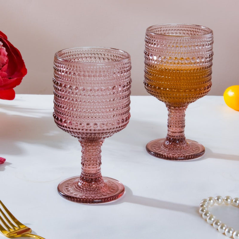 Rose Bubble Patterned Stemmed Glass Mauve Set Of 6 250ml