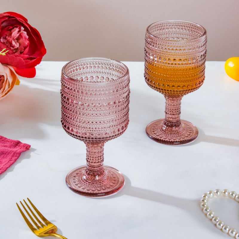 Rose Bubble Patterned Stemmed Glass Mauve Set Of 6 250ml