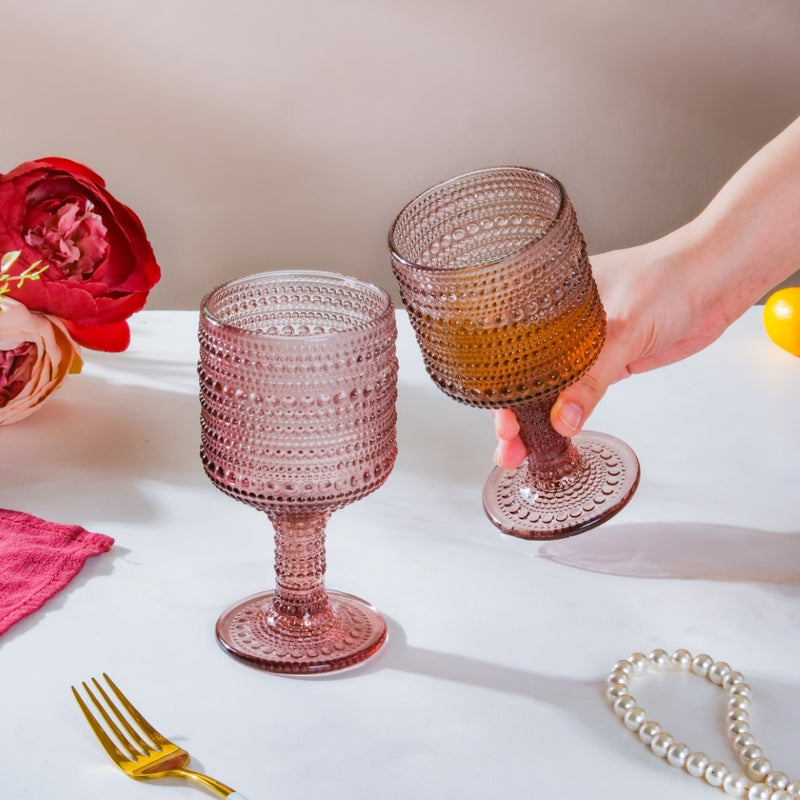 Rose Bubble Patterned Stemmed Glass Mauve Set Of 6 250ml