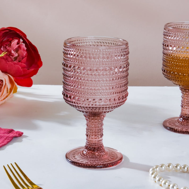 Rose Bubble Patterned Stemmed Glass Mauve Set Of 6 250ml