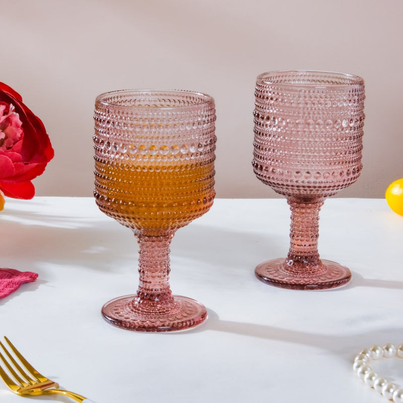 Rose Bubble Patterned Stemmed Glass Mauve Set Of 6 250ml