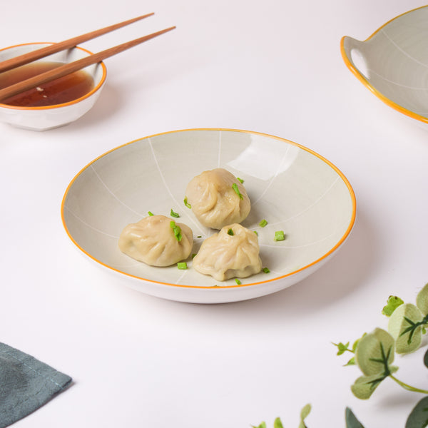 Willow Light Grey Ceramic Snack Plate 7 inch - Serving plate, pasta plate, lunch plate, deep plate | Plates for dining table & home decor