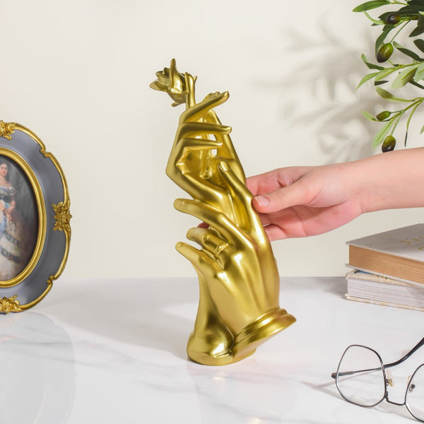 Lady With Rose Hand Gesture Decor Object 11 Inch