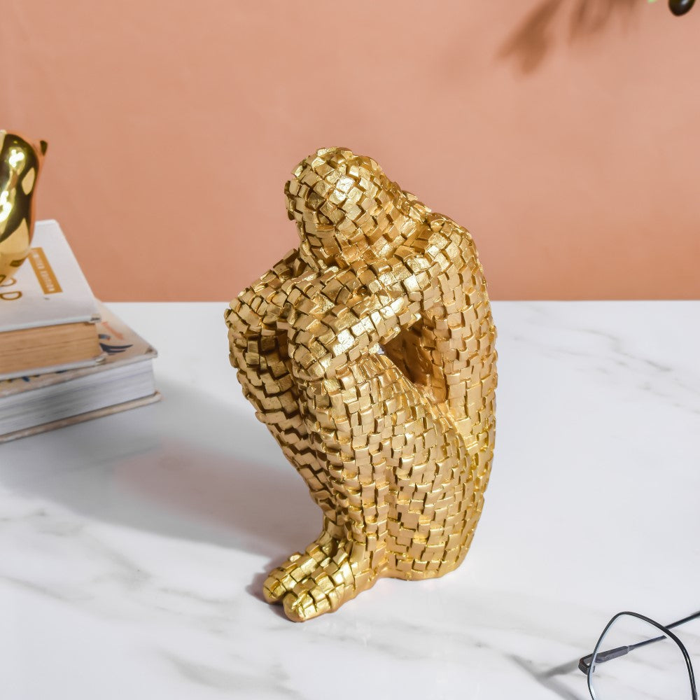 Thinking Man Textured Showpiece Gold 7.5 Inch - Showpiece | Home decor item | Room decoration item