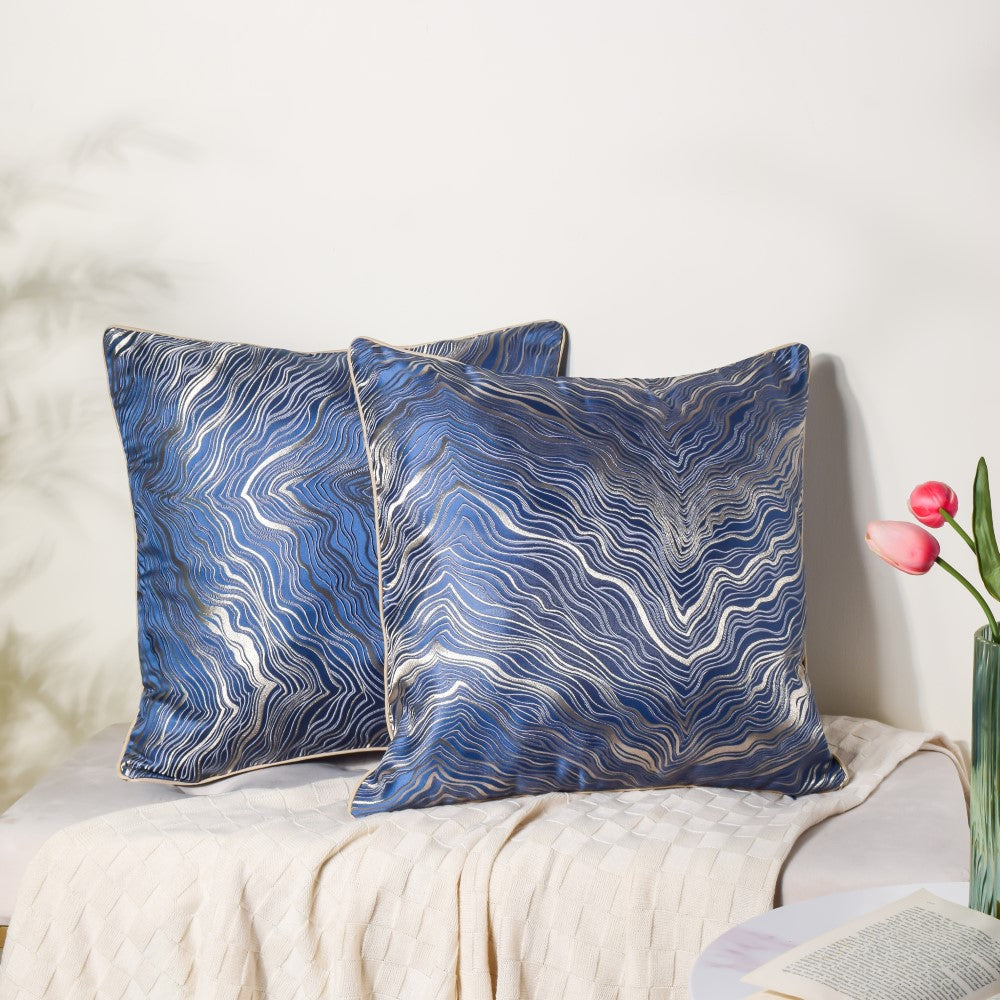 Luxury Embroidered Cushion Cover Blue Set of 17x17 Inch