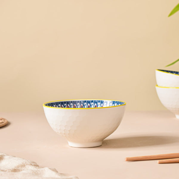 Mandala Ceramic Bowl And Chopstick Multicolour Set Of 6