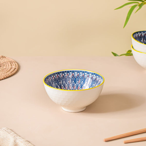 Mandala Ceramic Bowl And Chopstick Multicolour Set Of 6