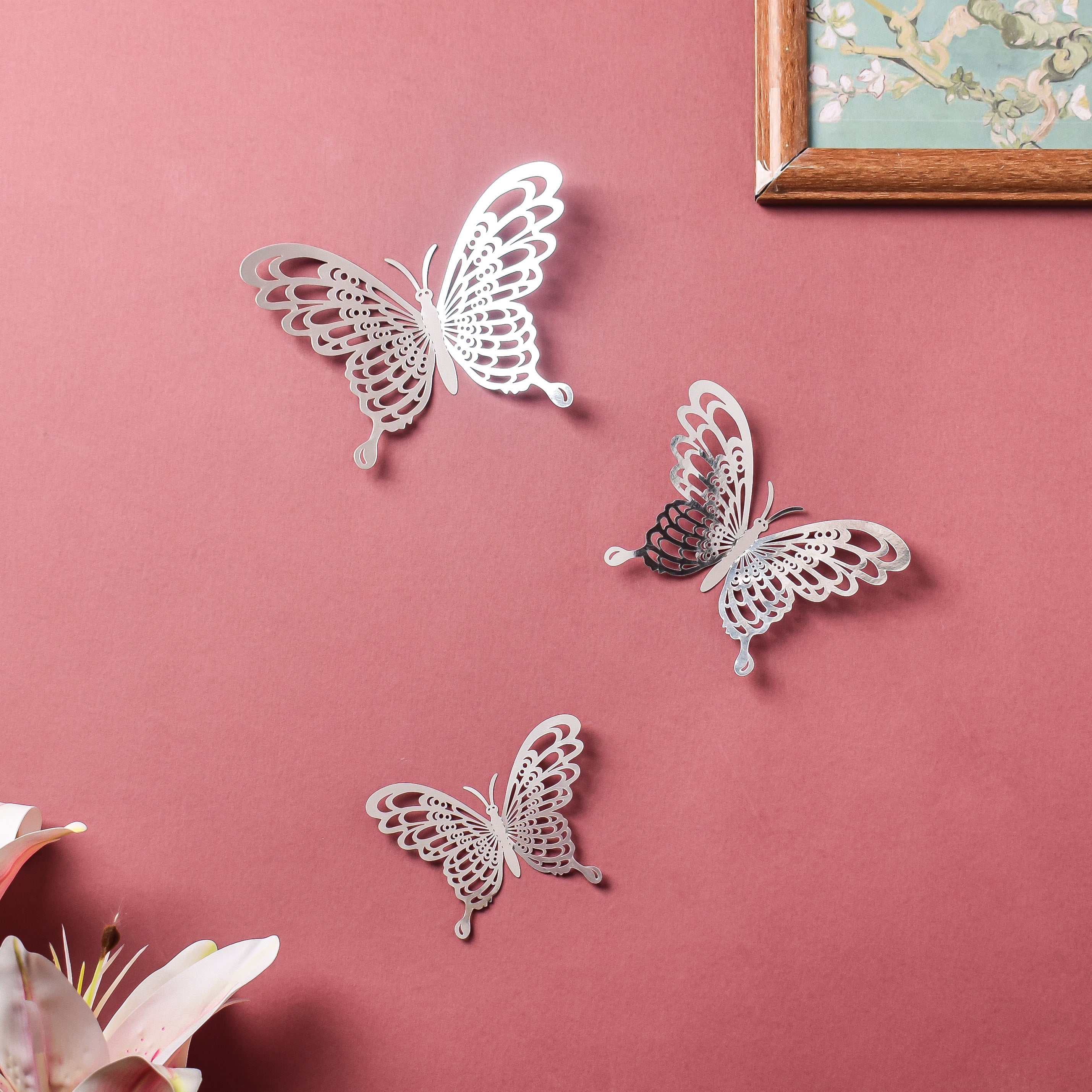 Silver Butterfly 3D Wall Stickers Set Of 36 Online Premium Wall Decoration Nestasia