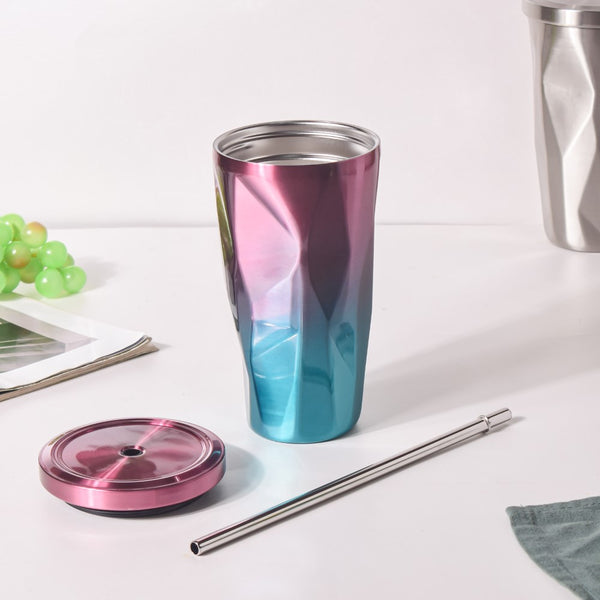 Double Walled Ombre Tumbler With Straw Purple 500ml