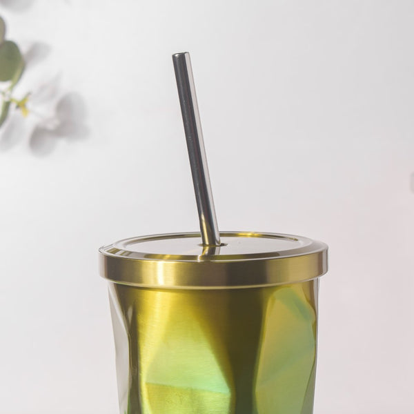 Double Walled Ombre Tumbler With Straw Yellow 500ml