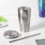 Double Walled Tumbler With Straw Silver 500ml- Sippers, sipping cup, travel mug | Sippers for Travelling & Home decor