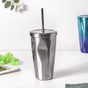 Double Walled Tumbler With Straw Silver 500ml- Sippers, sipping cup, travel mug | Sippers for Travelling & Home decor