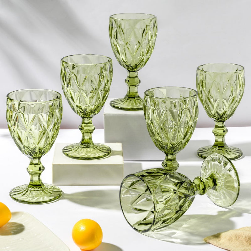 Textured Drinkware Glass Green Set Of 6 250 ml