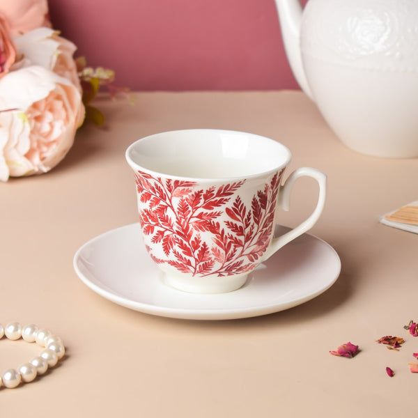 Autumn Fern Patterned Ceramic Cup And Saucer 200 ml