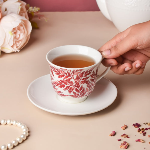 Autumn Fern Patterned Ceramic Cup And Saucer 200 ml