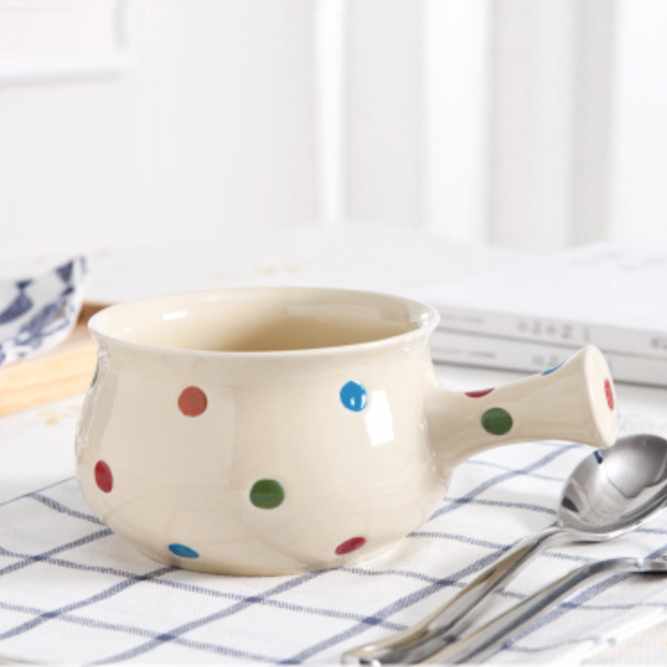 Dots Ceramic Pot Colourful - Soup bowl, ceramic bowl, salad bowls, snack bowls, bowl with handle | Bowls for dining table & home decor