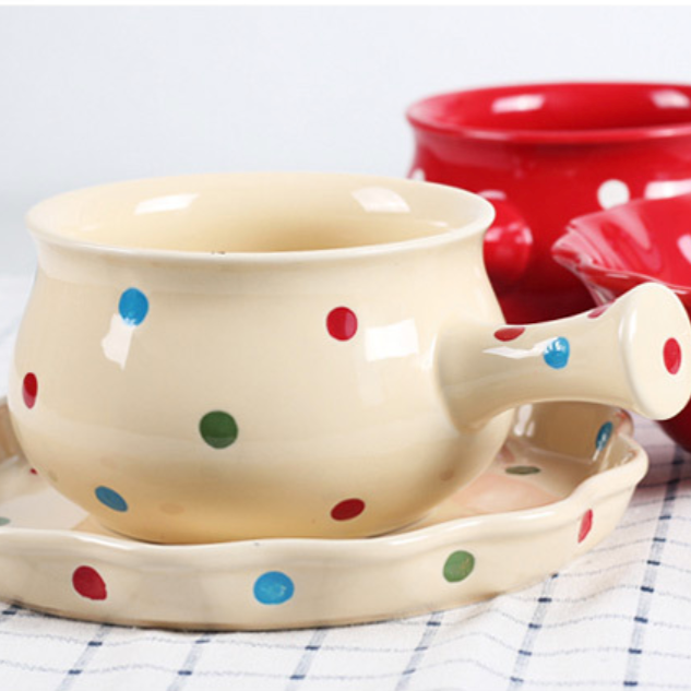 Dots Ceramic Pot Colourful - Soup bowl, ceramic bowl, salad bowls, snack bowls, bowl with handle | Bowls for dining table & home decor