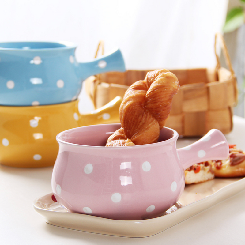 Dots Ceramic Pot Colourful - Soup bowl, ceramic bowl, salad bowls, snack bowls, bowl with handle | Bowls for dining table & home decor