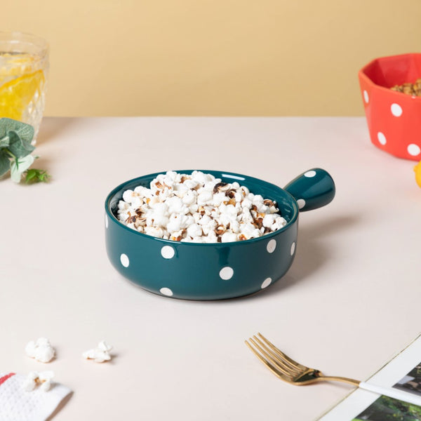 Polka Dots Ceramic Bowl With Handle Green 500ml