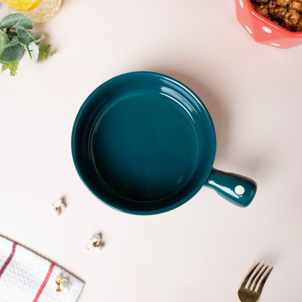 Polka Dots Ceramic Bowl With Handle Green 500ml