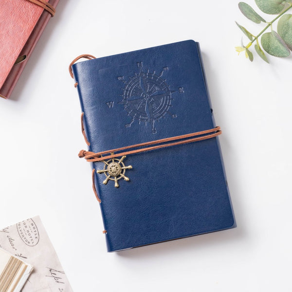 Seafarer Leather Journal With Anchor And Helm Tassel Strap Blue 75 Pages