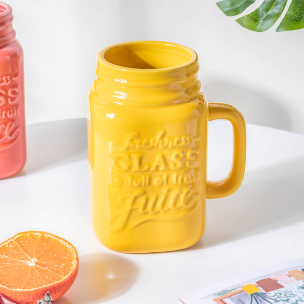 Riona Mason Mug Yellow 450 ml- Mug for coffee, tea mug, cappuccino mug | Cups and Mugs for Coffee Table & Home Decor
