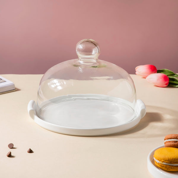Cake Plate With Cover White 8.5 Inch