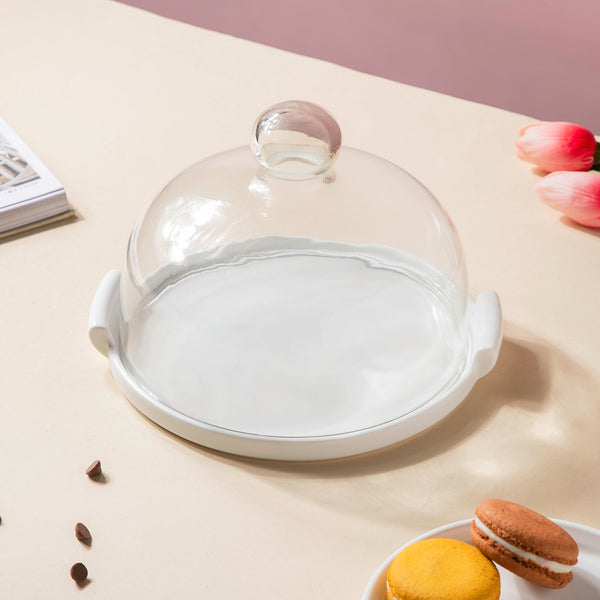 Cake Plate With Cover White 8.5 Inch