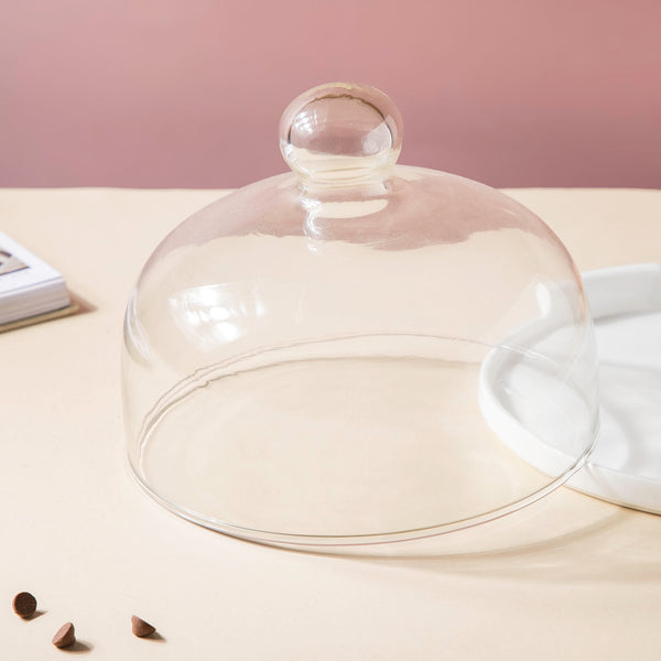 Cake Plate With Cover White 8.5 Inch