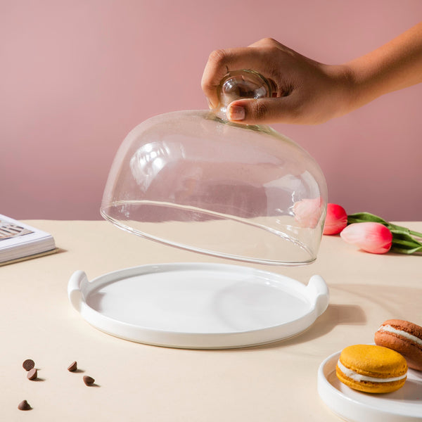 Cake Plate With Cover White 8.5 Inch