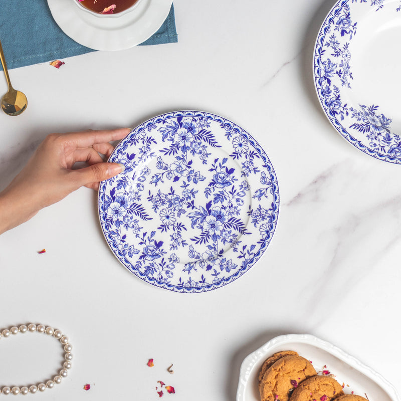 Riona Floral Snack Plate White And Blue 8 Inch - Serving plate, snack plate, dessert plate | Plates for dining & home decor