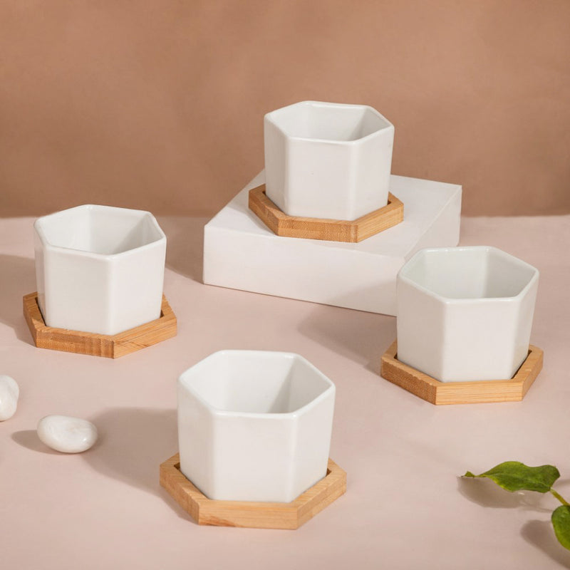 White Ceramic Planter Hexagon Set Of 4