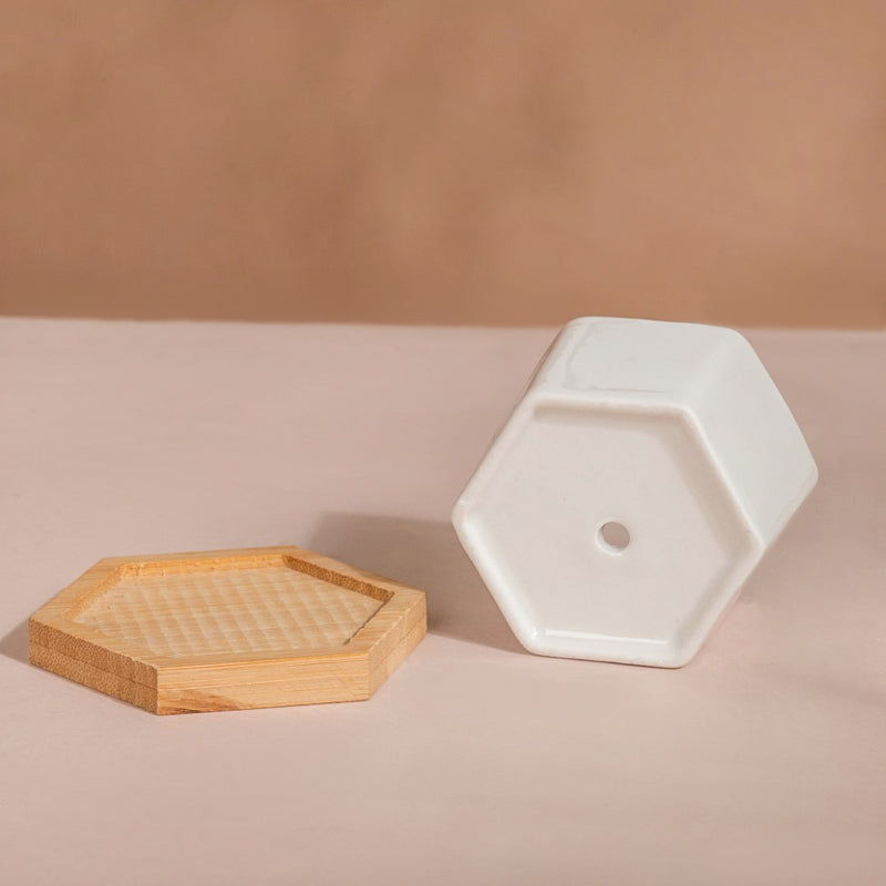 White Ceramic Planter Hexagon Set Of 4