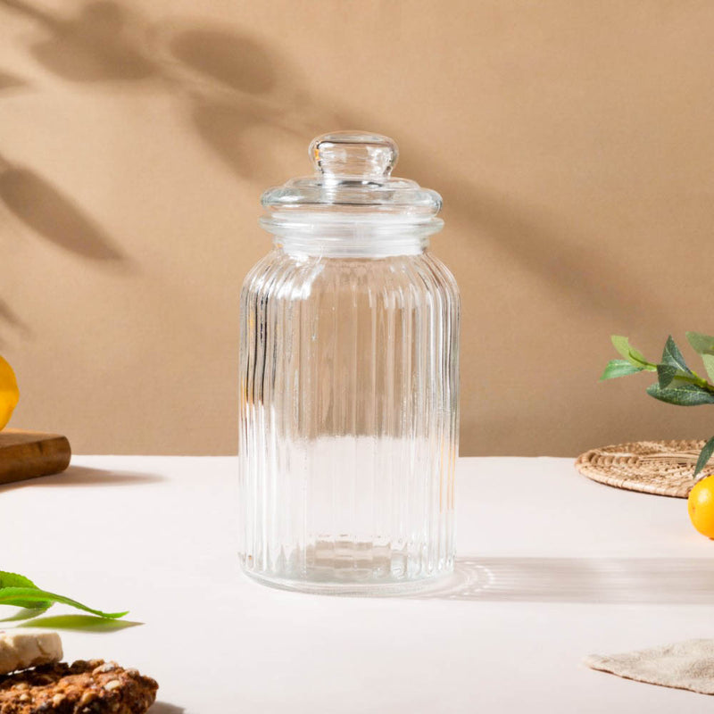 Transparent Glass Storage Jar With Lid Set Of 2 1 L - Jar