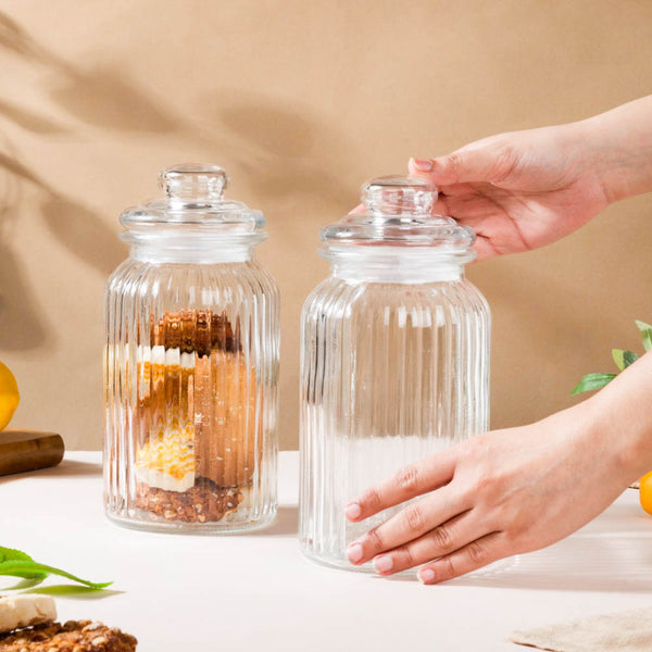 Glass Storage Jar With Lid Set Of 4 1 Litre