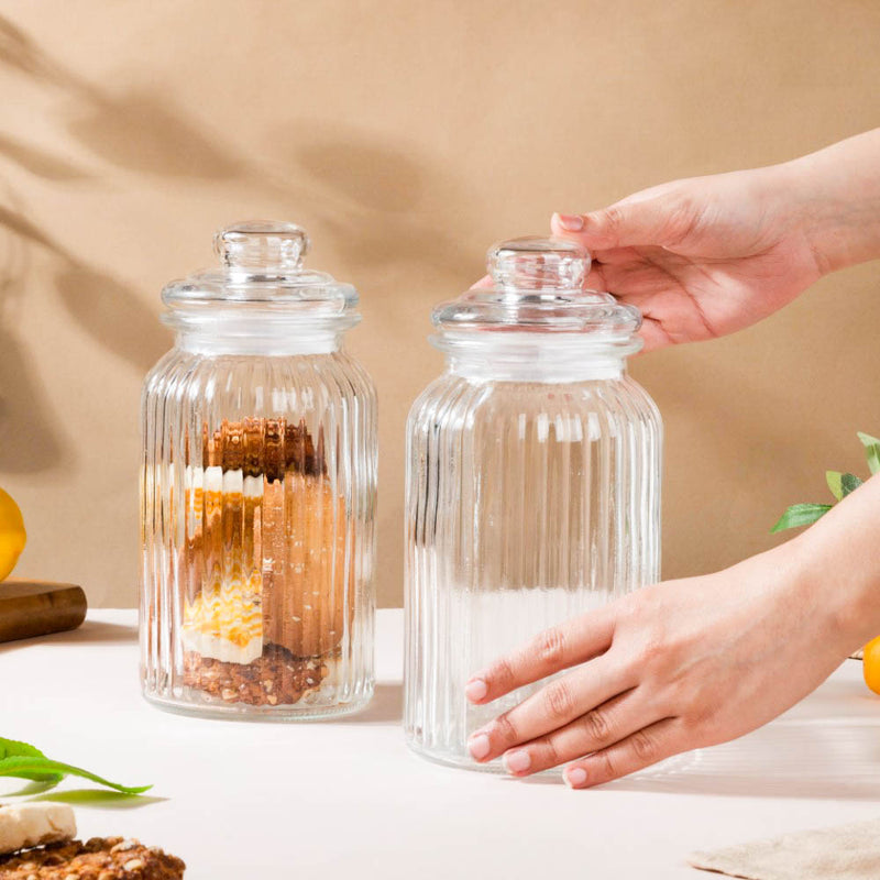 Transparent Glass Storage Jar With Lid Set Of 2 1 L - Jar