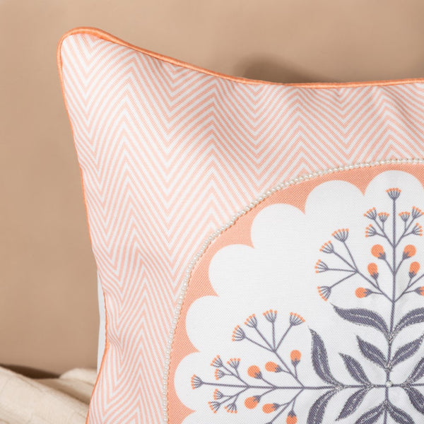 Faenza Handwork Cushion Cover Set Of 3 Peach 16 x 16 Inch