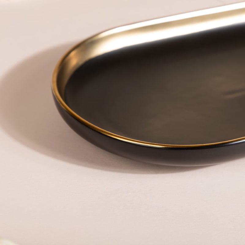 VERA Ceramic Long Plate Black 12 Inch - Ceramic platter, serving platter, fruit platter | Plates for dining table & home decor