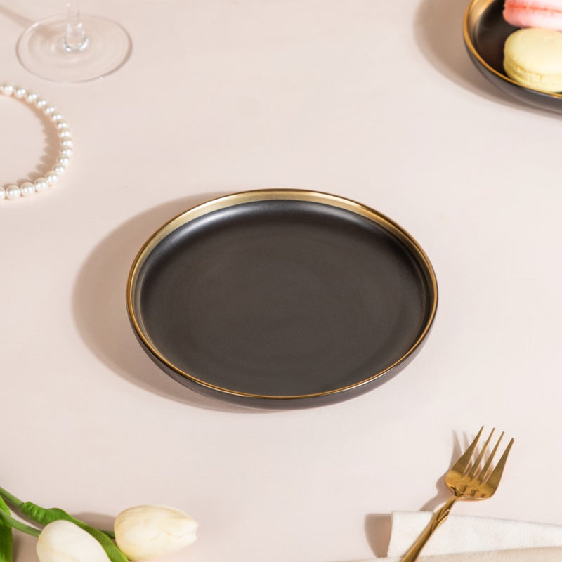 VERA Ceramic Appetizer Plate Black 7 Inch - Serving plate, snack plate, dessert plate | Plates for dining & home decor