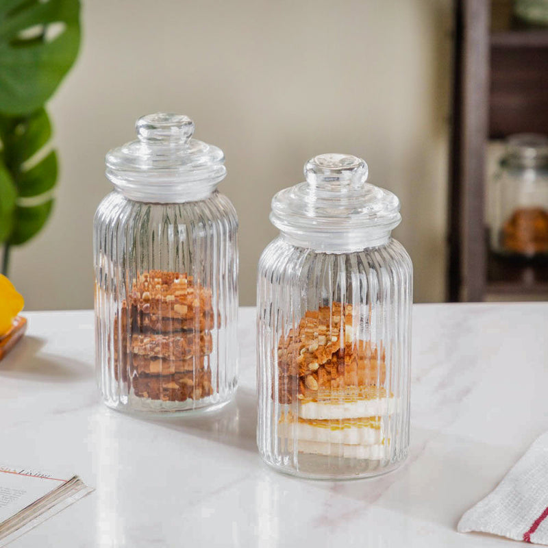 Transparent Glass Storage Jar With Lid Set Of 2 1 L - Jar