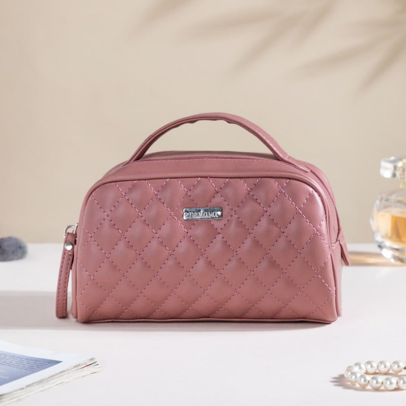 Quilted Double Zipper Travel Pouch Pink