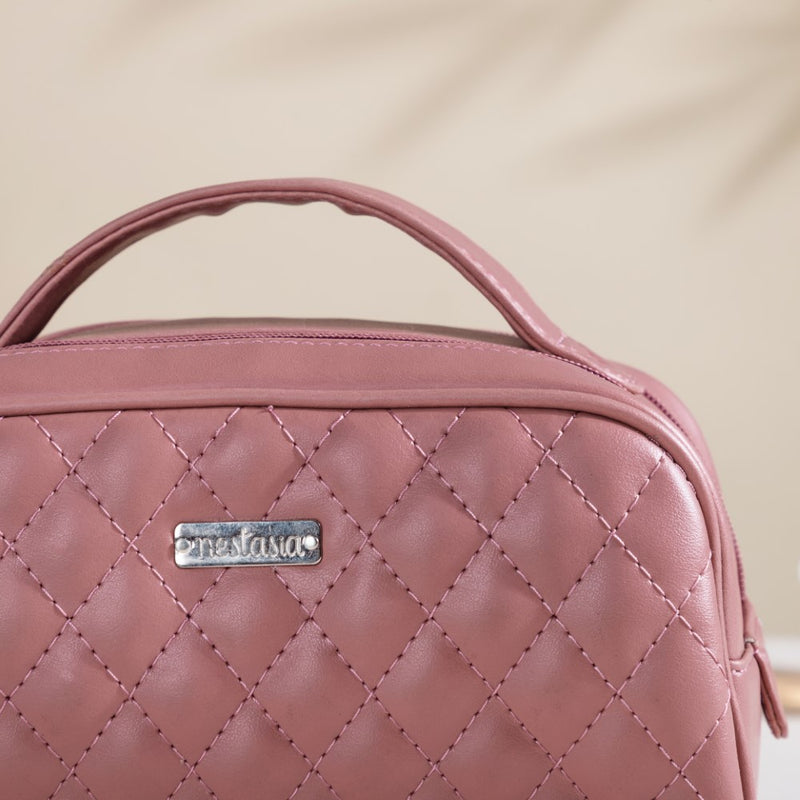 Quilted Double Zipper Travel Pouch Pink