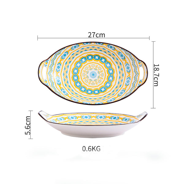 Mandala Spiral Ceramic Baking Plate With Handle