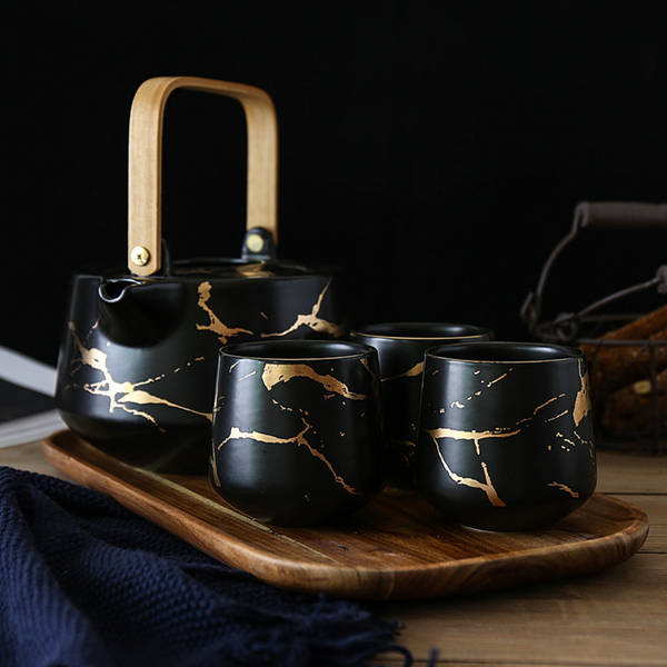 Marble Black Gold Tea Set - Tea cup set, tea set, teapot set | Tea set for Dining Table & Home Decor