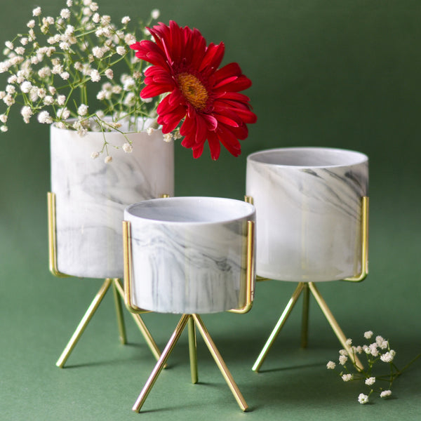 Marble Planter With Stand - Plant pot and plant stands | Room decor items